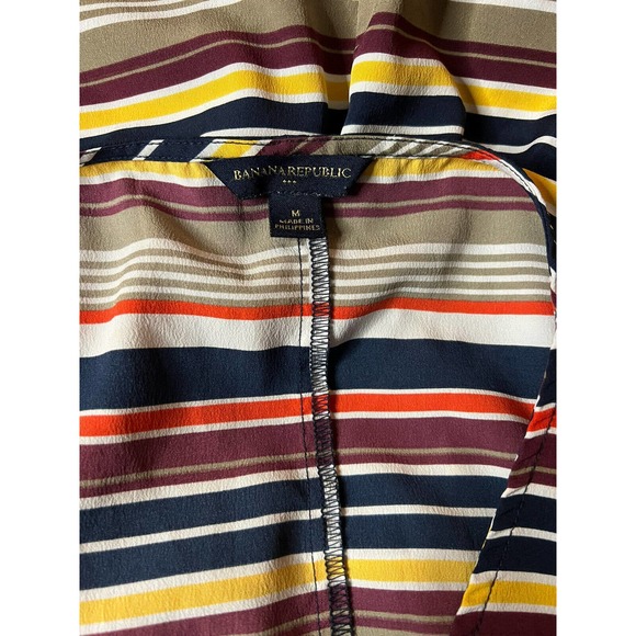 Banana Republic Shirt Womens Medium Multicolor Stripe V-Neck Drawstring - Picture 5 of 5